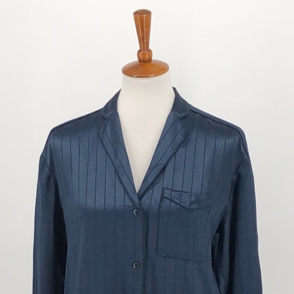 Rag & Bone Navy Satin Stripe Button Front Shirt - Picture 2 of 9